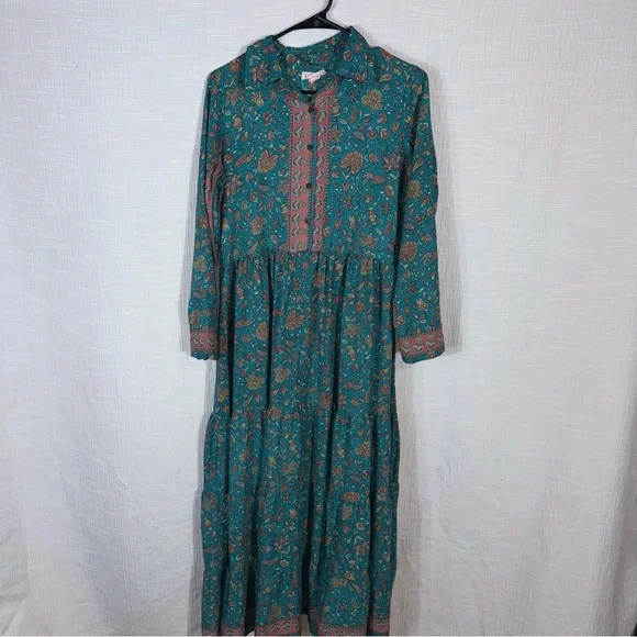 Boemo Maxi Dress –‎ Teal Floral Boho Prairie Style – Size medium petite - Picture 2 of 11